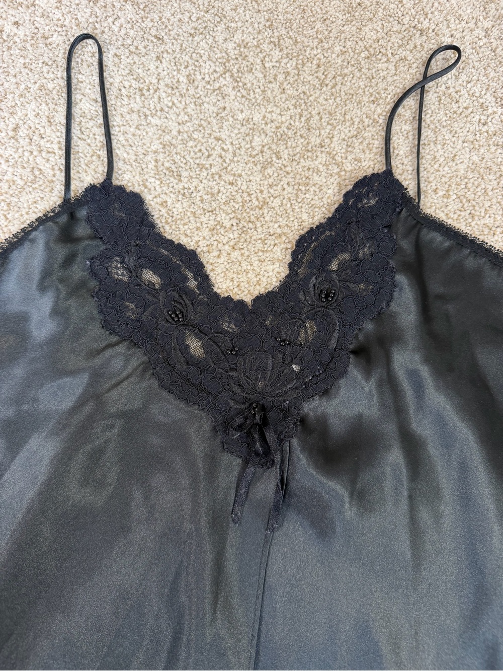 Vintage Intimates Black Slip Dress With Slit Nightgown- Hidden Fantasies Size L - Picture 2 of 6